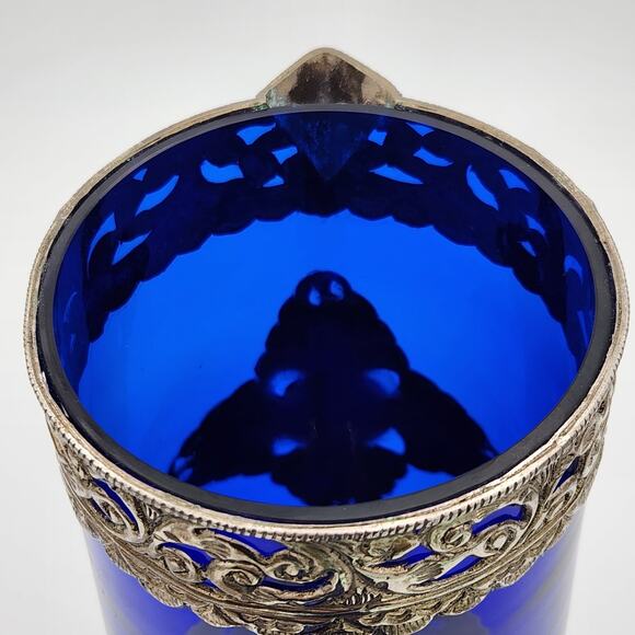 Cobalt Blue Pitcher with Silver Toned Filigree - Picture 11 of 15